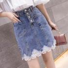 Mini Lace Trim A-line Denim Skirt