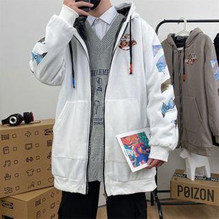 Long-sleeve Print Zip Hooded Jacket