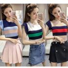 Colour Block Short-sleeve Knit Sweater