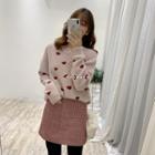 Heart Embroidered Furry Sweater