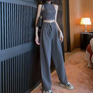 Plain Camisole Top / High-waist Straight-fit Dress Pants