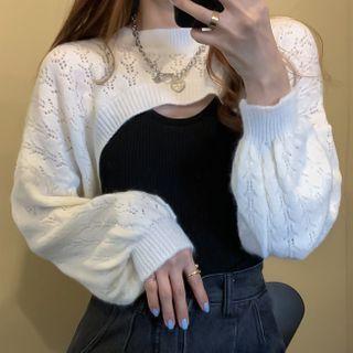 Plain Tank Top / Pointelle Knit Cropped Sweater