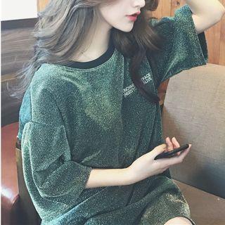 Elbow-sleeve Embroidered Long T-shirt
