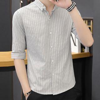 Short-sleeve Striped Shirt / Lettering Plaid Shirt