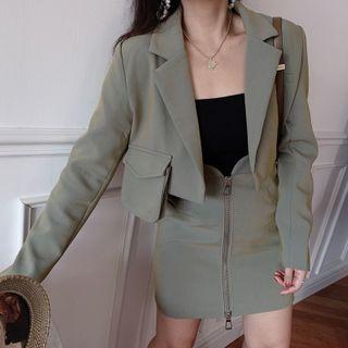 Cropped Blazer / Zip Mini Fitted Skirt