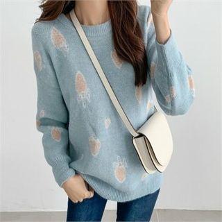 Drop-shoulder Strawberry-patterned Sweater