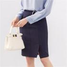 Buckled-waist Slit-hem Pencil Skirt