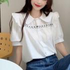 Puff-sleeve Floral Embroidered Ruffled Blouse White - One Size