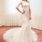Elbow-sleeve Mermaid Long Train Lace Wedding Dress