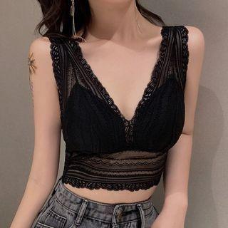 V-neck Cropped Lace Tank Top