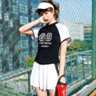 Set: Cropped Swim Top + Swim Skirt + Lettering Short-sleeve Top
