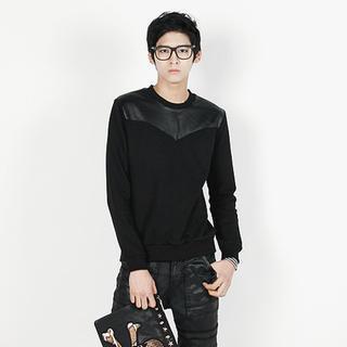 Faux Leather Panel Pullover