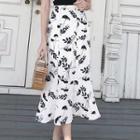 Short-sleeve Knit Top / Floral Print A-line Midi Skirt