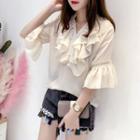V-neck Sequined Elbow-sleeve Top