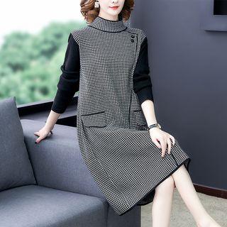 Mock-turtleneck Houndstooth Sweater Dress