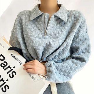 Long-sleeve Collar Half-zip Cropped Sweatshirt