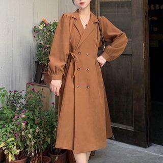 Bubble Long-sleeve Knot Strap Dress
