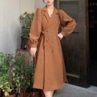 Bubble Long-sleeve Knot Strap Dress