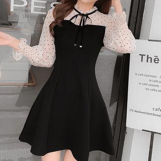 Dotted Chiffon Panel A-line Dress