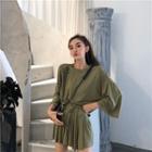 Set: Long-sleeve T-shirt + Drawstring Waist Culottes