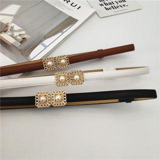 Faux Leather Beaded Buckled Slim Belt