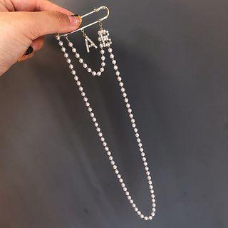 Lettering Faux Pearl Chain Brooch White - One Size