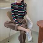Striped Patchwork Knit Top Stripe - One Size