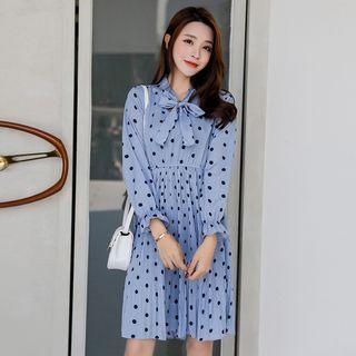 Dotted 3/4-sleeve A-line Chiffon Dress