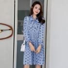 Dotted 3/4-sleeve A-line Chiffon Dress