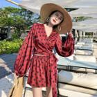 Set: Lantern-sleeve Dotted Top + Wide Leg Shorts