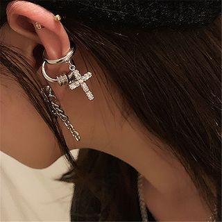 Set Of 2: Rhinestone Cross Ear Cuff Set Of 2 - Silver - One Size