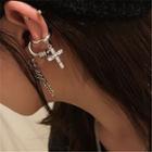 Set Of 2: Rhinestone Cross Ear Cuff Set Of 2 - Silver - One Size