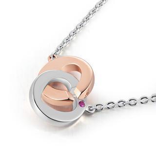 925 Sterling Silver Interlock Rings Pink Sapphire Love Lock Two Tone Necklace (16)