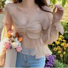 Long-sleeve V-neck Cutout Flowy Top