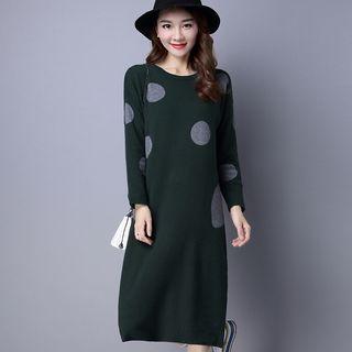Dotted Long-sleeve Knit Dress