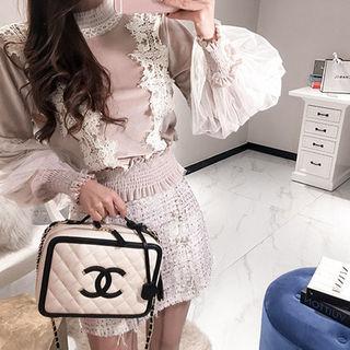 Lace-trim Smocked-hem Top