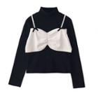 Long-sleeve Mock Two-piece Bow Detail T-shirt
