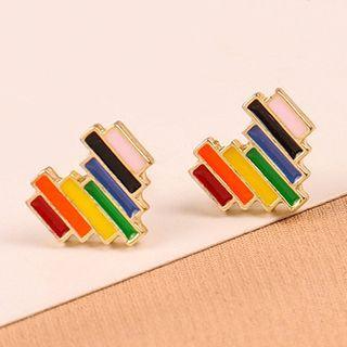 Rainbow Heart Alloy Earring 1 Pair - Stripe - Red & Orange & Yellow - One Size