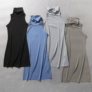 Turtleneck Plain Mini Sheath Dress