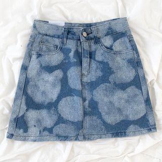 Denim Tie-dye A-line Mini Skirt