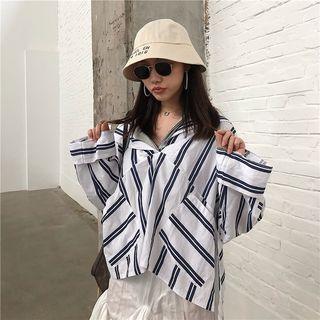 Striped V-neck Blouse As Shown In Figure - One Size