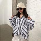 Striped V-neck Blouse As Shown In Figure - One Size