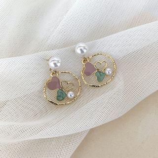 925 Sterling Silver Faux Pearl Heart Drop Earring 1 Pair - As Shown In Figure - One Size