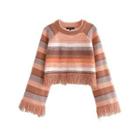 Fringe-hem Striped Sweater