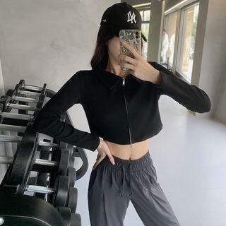 Collar Zip-up Cropped Sports Jacket