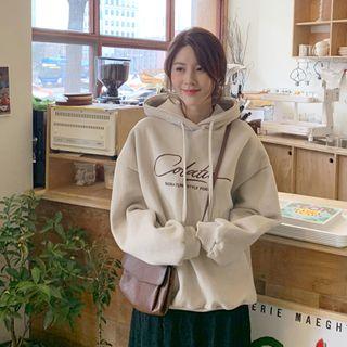 Letter-embroidered Boxy Hoodie Beige - One Size