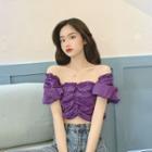 Square Neck Short-sleeve Top Purple - One Size