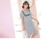 Ruffled Panel Lettering Striped Dress