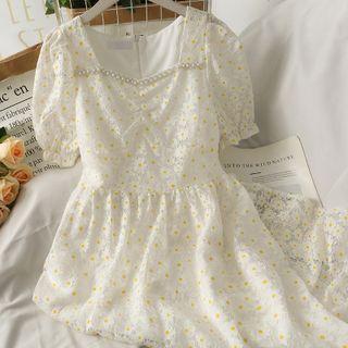 Ribbon-back Pearl-neckline Lace Midi Dress