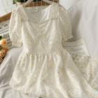 Ribbon-back Pearl-neckline Lace Midi Dress